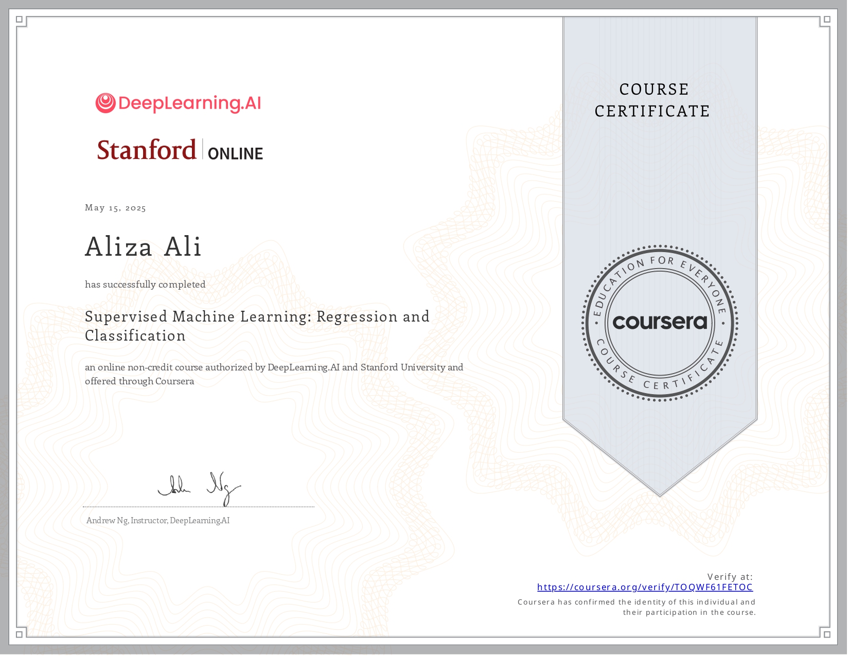 machine Learning Certificate